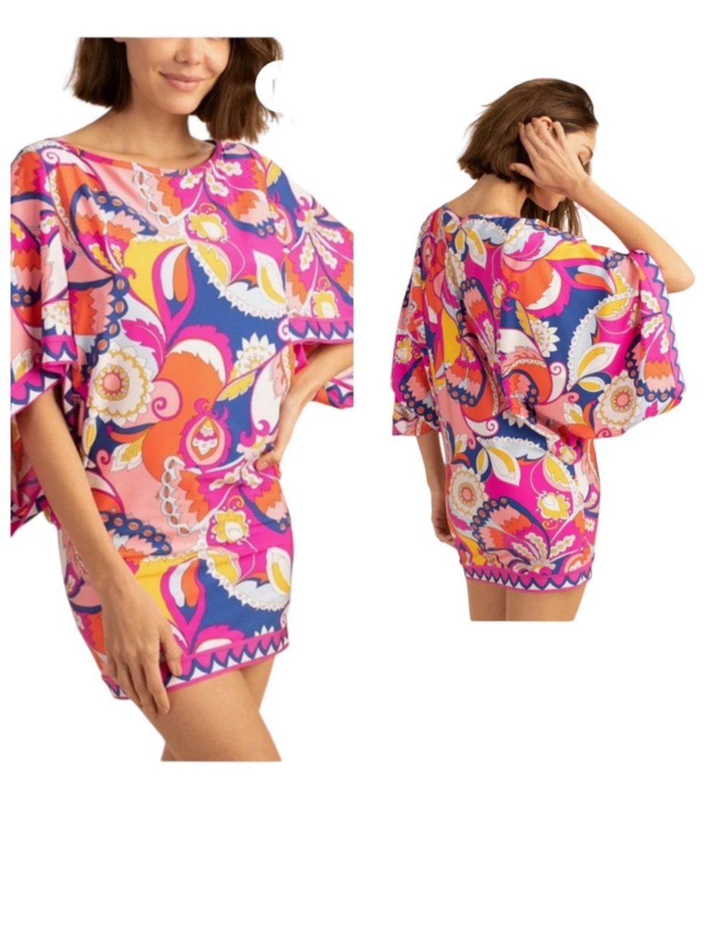 Trina Turk Sevilla Tunic Swim Coverup Pink Multi Floral Paisley XL NWT